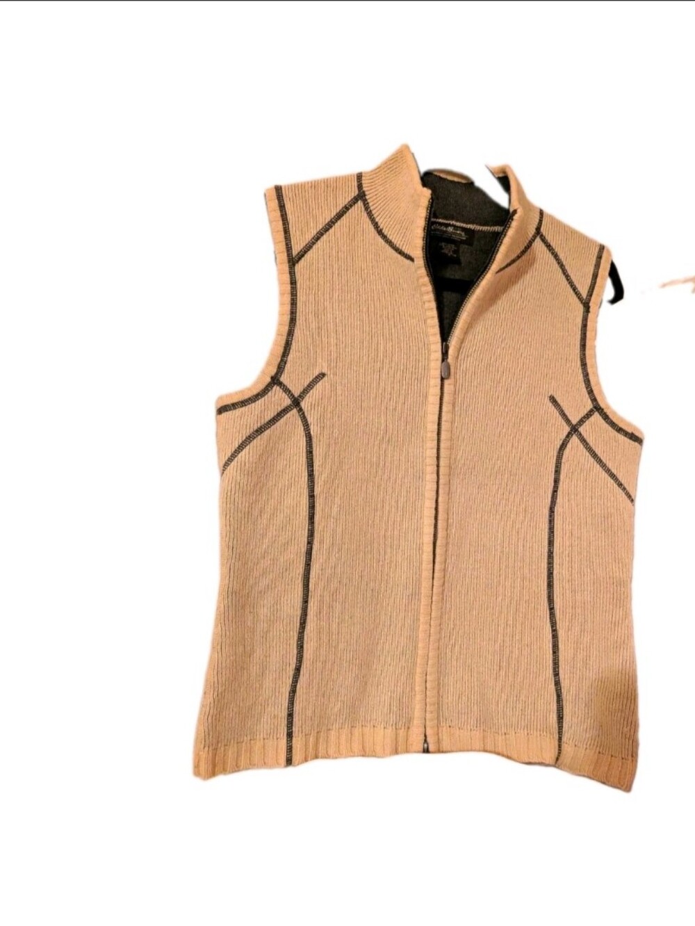 Eddie Bauer Men's Tan Zip-Front Knit Vest - Classic Casual Sweater Vest